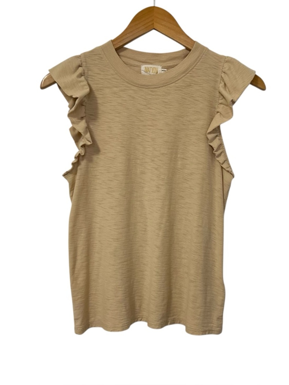 Nation LTD Womens 100% Pima Cotton Paulette Tank Sz XS Tan Ruffle